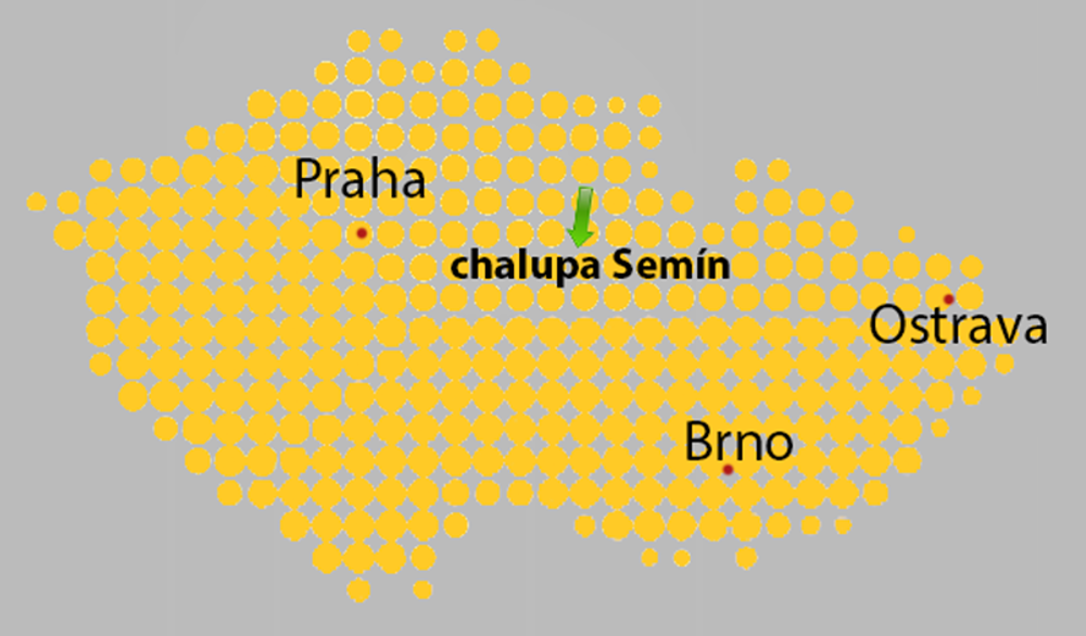 mapa České republiky s chalupou Semín
